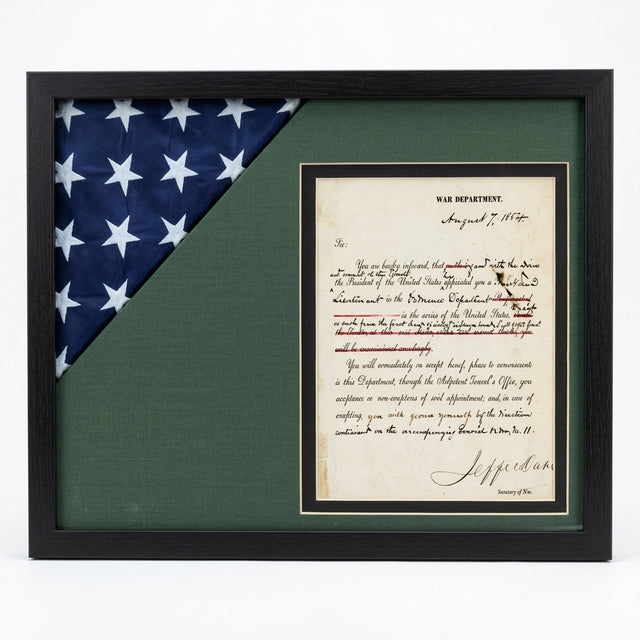 Shadow box for 3' x 5' flag with 8.5 x 11 Document holder, Black Finish, shadow box for 3' x 5' flag with 8.5 x 11 Document holder, The Military Gift Store, Flag and Document Display Case