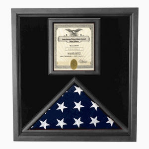Flag and Document Case - Vertical 8 1/2 x 11 Document for Hanging Medals and Other Memorabilia - fit 3' x 5' flag or fit 5' x 9.5' Flag.