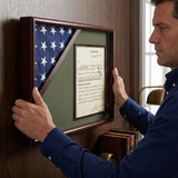 Shadow box for 3' x 5' flag with 8.5 x 11 Document holder, Cherry Finish, Shadow box for 3' x 5' flag with 8.5 x 11 Document holder, The Military Gift Store, Flag and Document Display Case