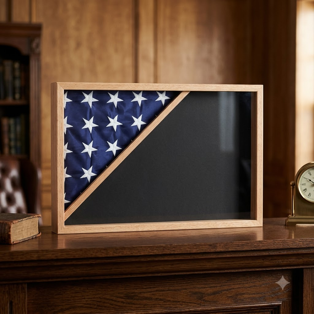 Shadow box for 5x9.5 flag, Oak, , The Military Gift Store, Flag Display Cases For 3'X5' Flag