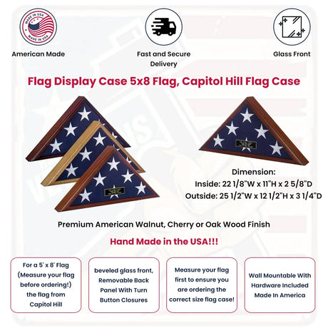 Flag Display Case 5x8 flag, Capitol Hill Cherry Flag Case., , The Military Gift Store, Flag Display Cases for 5x8 Flags