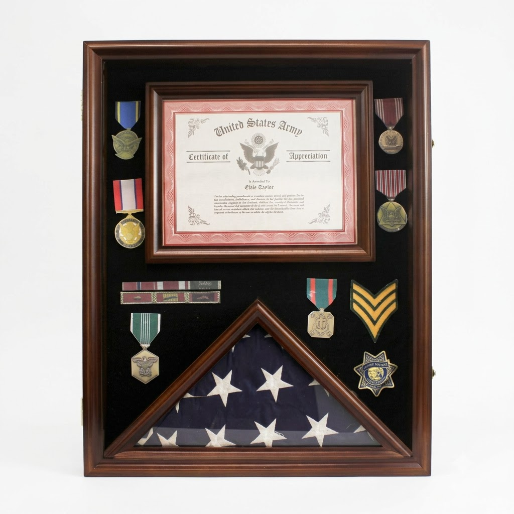 Flag Display Case Pin Medal Shadow Box with Certificate/Letter Holder for 3 x 5 ft flag, Flag Display Case Pin Medal Shadow Box with Certificate/Letter Holder, The Military Gift Store, Flag and Document Case