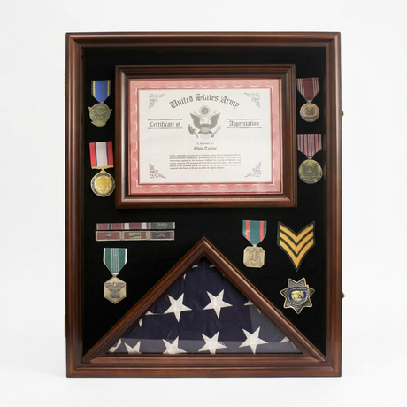 Flag Display Case Pin Medal Shadow Box with Certificate/Letter Holder for 3 x 5 ft flag, Flag Display Case Pin Medal Shadow Box with Certificate/Letter Holder, The Military Gift Store, Flag and Document Case