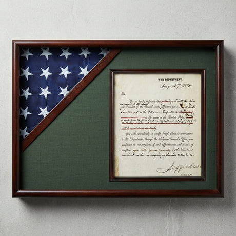 Shadow box for 3' x 5' flag with 8.5 x 11 Document holder, Cherry Finish, Shadow box for 3' x 5' flag with 8.5 x 11 Document holder, The Military Gift Store, Flag and Document Display Case