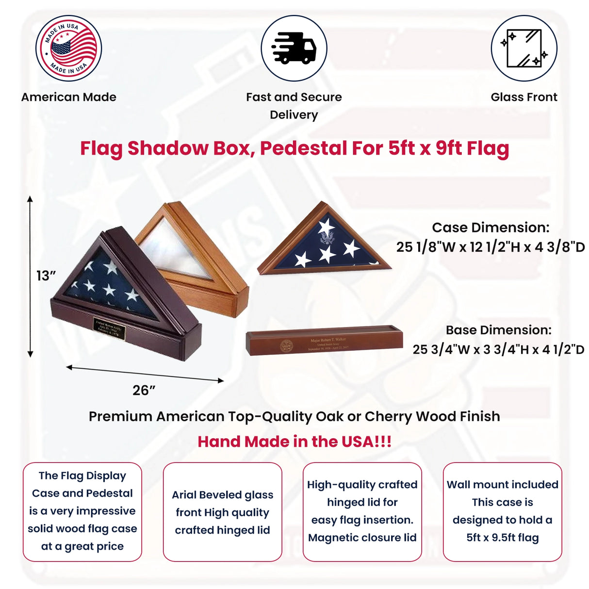 Flag Box, Flag Pedestal Box, Flag Boxes - Cherry Material., , The Military Gift Store, Flag Cases (75)