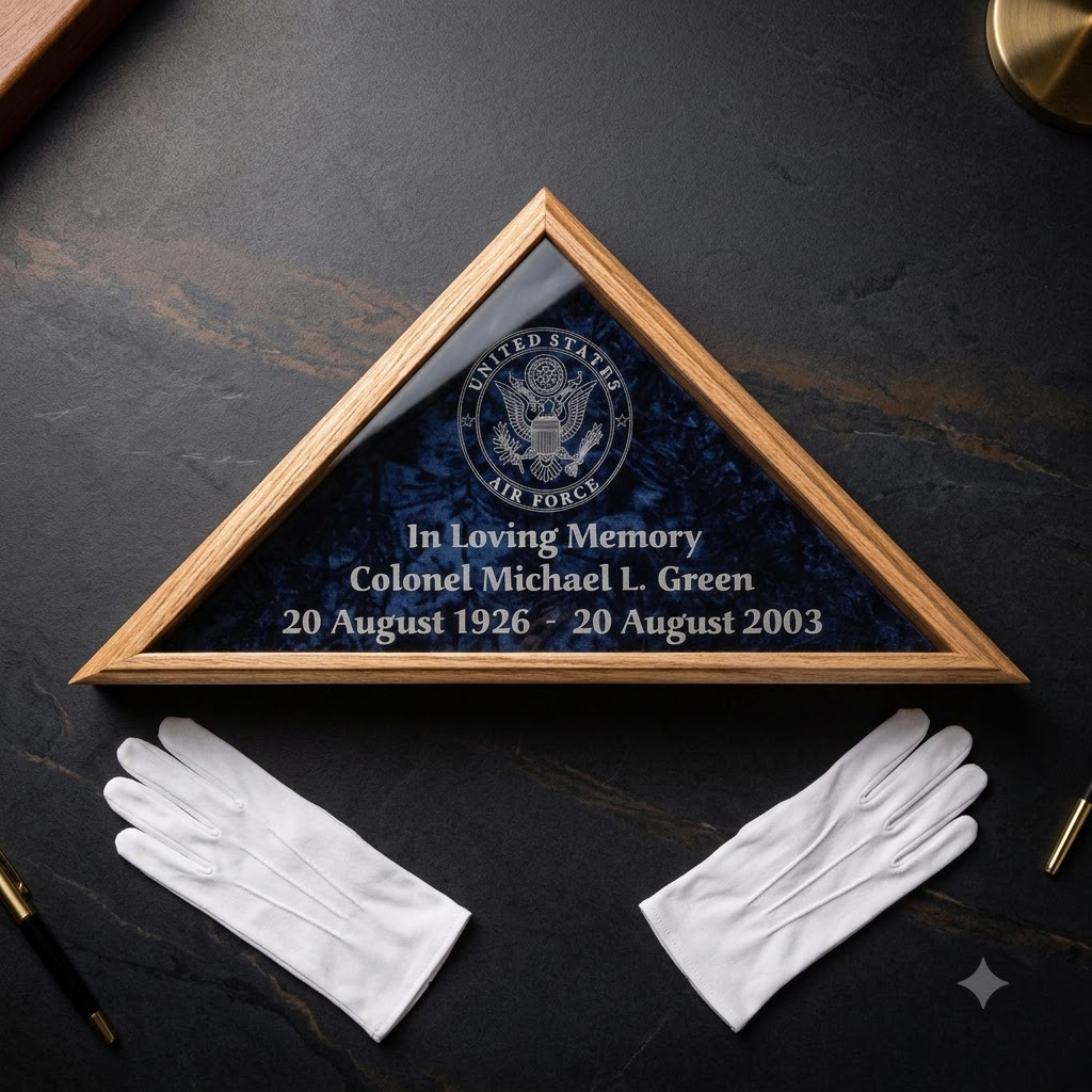 Flag Display Case w/Military Emblem - Includes 3 Lines of Text Personalization Plate - for 5'x9.5', Flag Display Case w/Military Emblem - Includes 3 Lines of Text, The Military Gift Store, American Flag Frames (43)