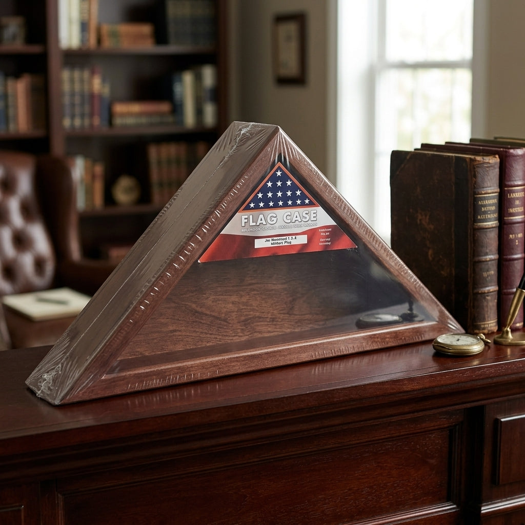 Cherry Wood Triangle Flag Display Case, 3x5 Flag Display Case, 3' x 5' Flag Display Case, Triangle Flag Display Case, American Flag Display Case, Cherry Flag Display Case, Wooden Flag Display Case, Military Flag Display Case, Veteran Flag Display Case, Memorial Flag Display Case, Folded Flag Display Case, USA Flag Display Case, Flag Shadow Box, Flag Display Cabinet, Patriotic Flag Display Case, Veteran Memorial Gift, Military Retirement Gift, Army Flag Display Case, Navy Flag Display Case