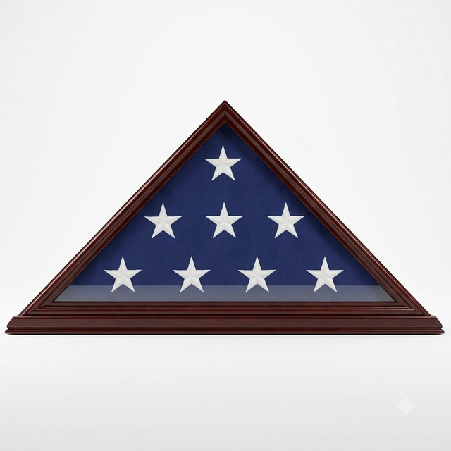 Flag Display Case Frame Stand, Veteran Memorial for 5' X 9.5' Flag - Cherry Finish, Flag Display Case Frame Stand, Veteran Memorial for 5' X 9.5' Flag, The Military Gift Store, Casket Flag display Cases