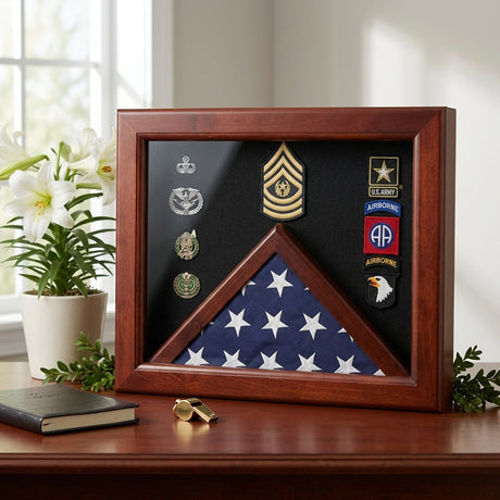 Military Flag medal display case, Mahogany wood for 3x5 flag - Mahogany Material., Military Flag medal display case, Mahogany wood for 3x5 flag., The Military Gift Store, Rectangular case