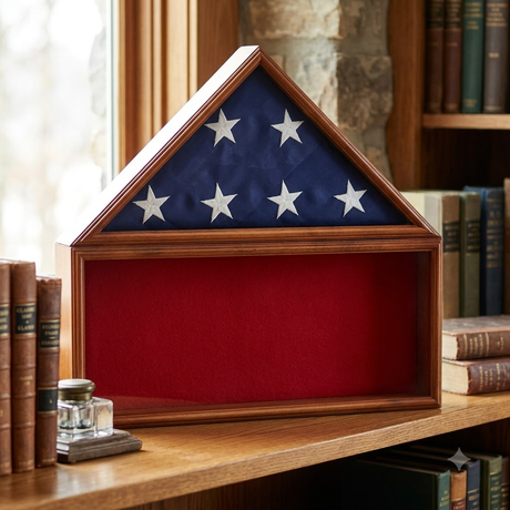 Flag Memorabilia Display Case,Red Background,Flag Case, , The Military Gift Store, Mountain flag case