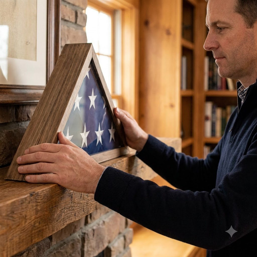 Rustic Flag Case SOLID WOOD Military Flag Display Case for 9.5 x 5 Flag, Rustic Flag Case SOLID WOOD Military Flag Display Case, The Military Gift Store, Burial Flag Display Cases fit 5ft X 9.5ft Flags (31)