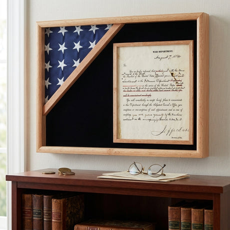 Shadow box for 3' x 5' flag with 8.5 x 11 Document holder, , The Military Gift Store, Flag and Document Display Case