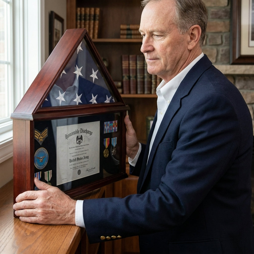 Funeral Flag Display Case, Military Shadow Box, Burial Flag Display Case, American Flag Display Case, Veteran Flag Display Case, Military Memorial Display Case, Funeral Flag Storage Case, Military Keepsake Shadow Box, Veteran Memorial Flag Case, Folded Flag Display Case, Military Funeral Flag Case, Flag and Medal Shadow Box, Military Memorabilia Display Case, Memorial Flag Display Box, Solid Wood Flag Display Case, Military Award Display Case, Veteran Keepsake Display, USA-Made Flag Display Case
