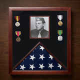 Photo Flag and Medal Display Case, Flag Photo Medal Display Case, Military Flag and Medal Display Case, Flag and Medal Shadow Box with Photo, Veteran Flag Medal Display Case with Picture, American Flag Display Case with Medals and Photo, Memorial Flag and Medal Display Case, Burial Flag Display Case with Photo and Medals, honor military service display case, veteran tribute flag medal photo case, preserve military memories display case, military legacy display case with photo