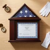 Presentation Flag Display Case 3' x 5', American Flag Display Case with Certificate Holder, Flag and Document Display Frame 3x5, Military Flag Display Case with Certificate, Burial Flag Display Case with Document Holder, 3x5 Flag and Certificate Frame, Folded Flag Display Case with Document, Veteran Flag Display Case Frame, walnut finish flag and certificate display case, glass front flag display frame with document holder, laser engraved flag display case with certificate, solid wood 3x5 flag and document 