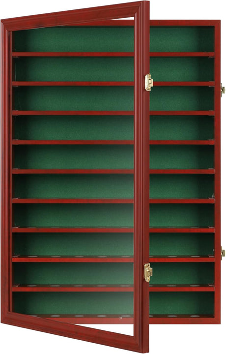 Flag Connections 80 Novelty/Souvenir Golf Ball Display Case Holder Cabinet, (Mahogany Finish)