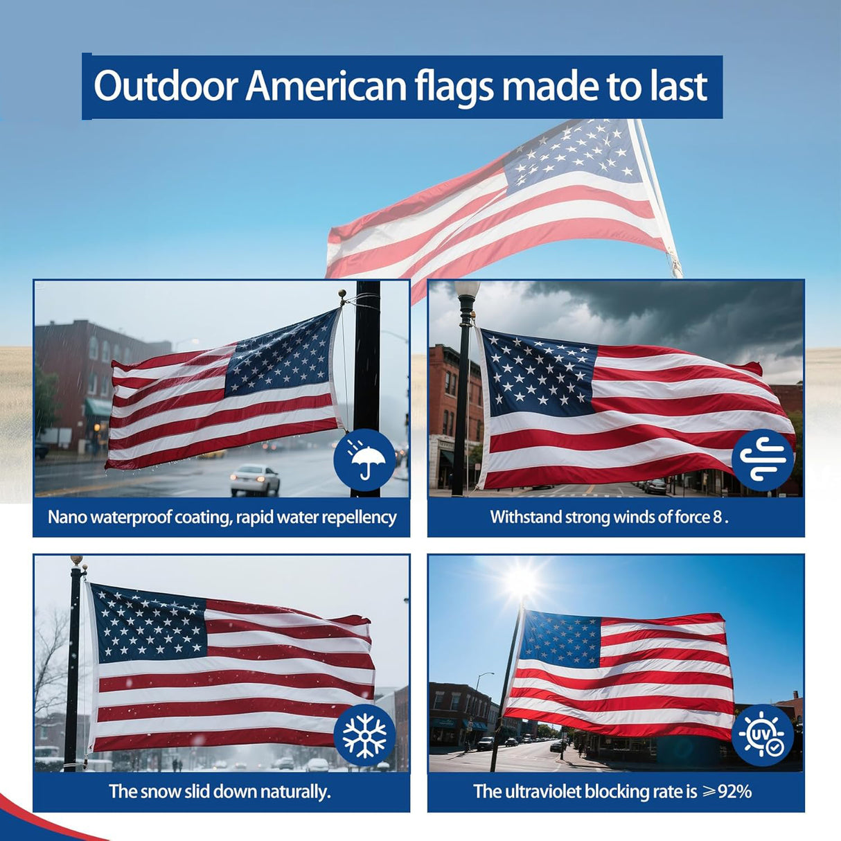 Sturdy American Flag 4x6 Ft Outdoor Heavy Duty, Made in USA American Flags, Non Fading American Flags for Outside 4x6, Embroidered American Flag, America Flags Best High Wind all Weather US Flag, Indestructible America Flag and Embroidered Stars, Sturdy American Flag 4x6 Ft Outdoor Heavy Duty, American Flags, The Military Gift Store, Folded American Flags