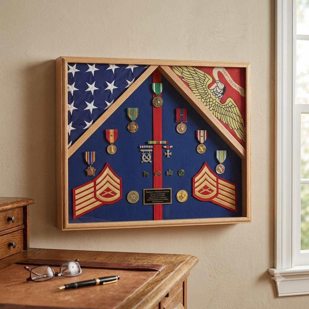 Marine Corps 2 Flag Shadow Box Display Case - 4' x 6' burial flags, , The Military Gift Store, 2 Flag Military Shadow Box