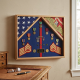 Marine Corps 2 Flag Shadow Box Display Case - 4' x 6' burial flags, , The Military Gift Store, 2 Flag Military Shadow Box