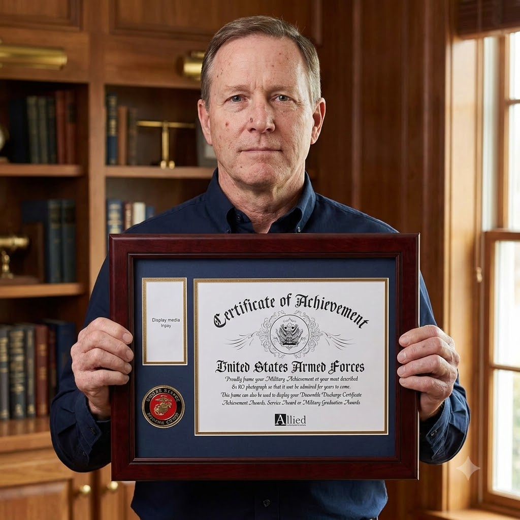 U.S. Marine Corps Medallion Certificate and Medal Frame, , The Military Gift Store, Air Force flag display cases, Air force Retirement Shadow Boxes (61)