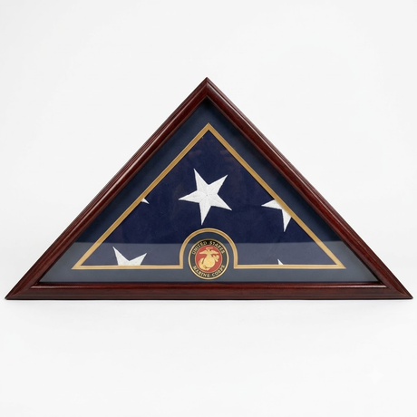 Marine Flag Display Case Box, 5x9 Burial - Funeral - Veteran Elegant Wood Display Case, Marine Flag Display Case Box, 5x9 Burial - Funeral - Veteran Elegant, The Military Gift Store, Triangle flag display