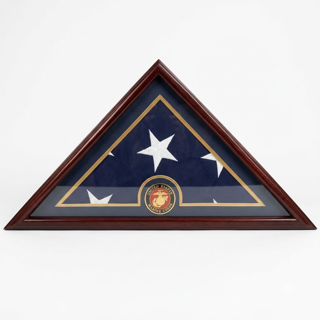 Marine Flag Display Case Box, 5x9 Burial - Funeral - Veteran Elegant Wood Display Case, Marine Flag Display Case Box, 5x9 Burial - Funeral - Veteran Elegant, The Military Gift Store, Triangle flag display