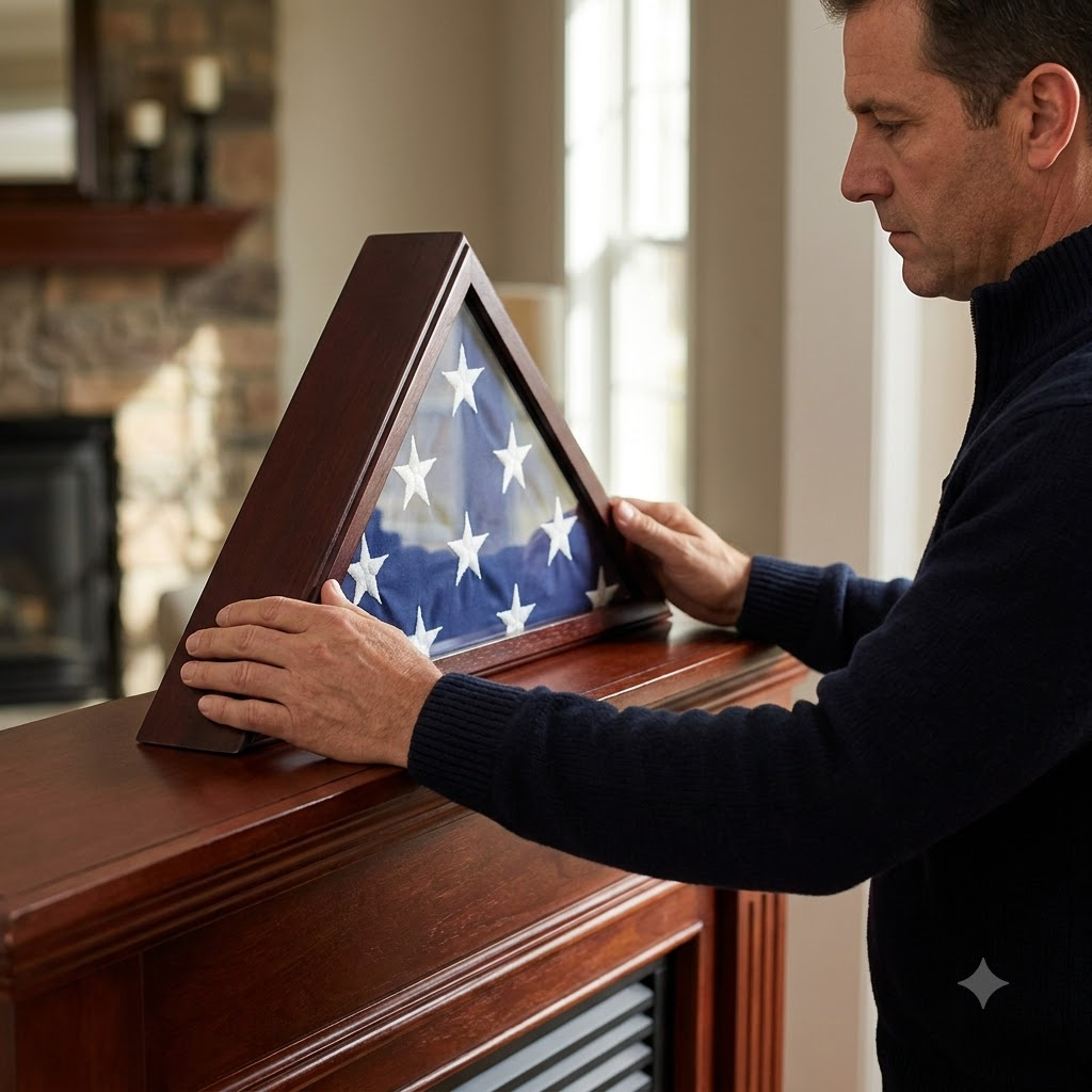 Red Oak Flag Display Case, , The Military Gift Store, Ceremonial Flag Display Triangle