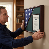 Shadow box for 5' x 9.5' flag with 8.5 x 11 Document holder, Black Finish, Shadow box for 5' x 9.5' flag with 8.5 x 11 Document holder, The Military Gift Store, Flag and Document Display Case