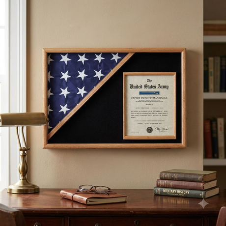 Shadow box for 5' x 9.5' flag with 8.5 x 11 Document holder, , The Military Gift Store, Flag and Document Display Case