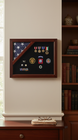 Military Flag display case with a flag and medal display 