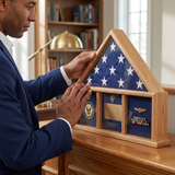 Oak 3 x 5 flag memorial case, Walnut Case, , The Military Gift Store, Three way Flag Frames