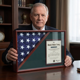 Shadow box for 5' x 9.5' flag with 8.5 x 11 Document holder, Cherry Finish, Shadow box for 5' x 9.5' flag with 8.5 x 11 Document holder, The Military Gift Store, Flag and Document Display Case