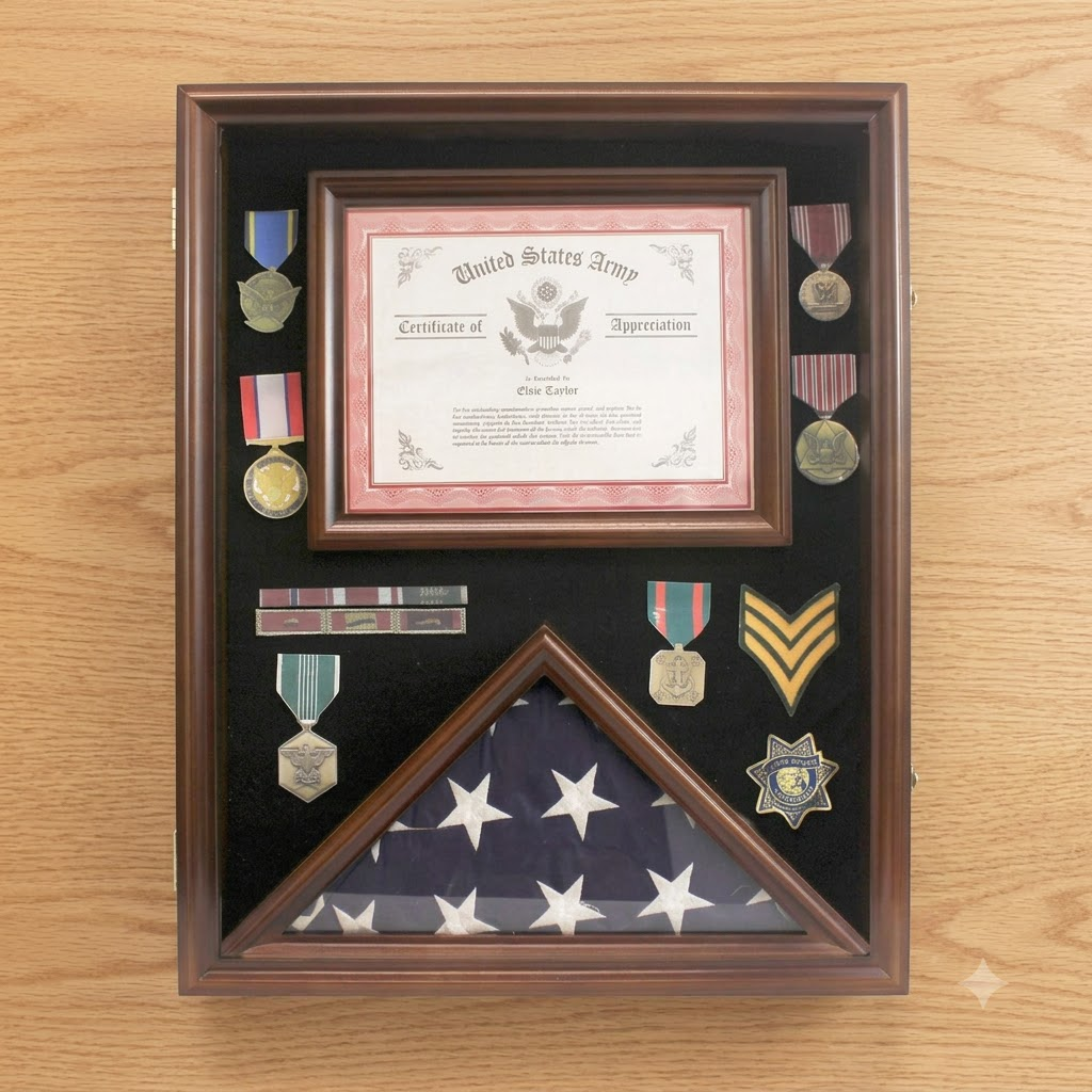 Flag Display Case Pin Medal Shadow Box with Certificate/Letter Holder for 3 x 5 ft flag, Flag Display Case Pin Medal Shadow Box with Certificate/Letter Holder, The Military Gift Store, Flag and Document Case