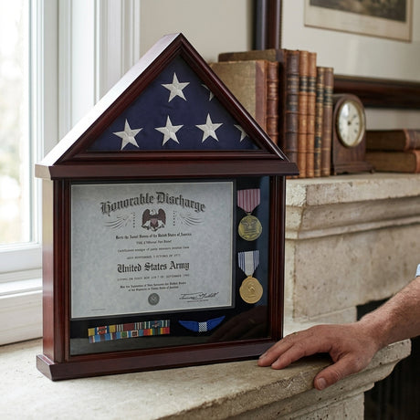Flag Connections 3’x 5’ Flag Display Case Frame Shadow Box, with Certificate and Document Holder, Flag Connections 3’x 5’ Flag Display Case Frame Shadow Box, The Military Gift Store, Army Flag Display Cases (64)