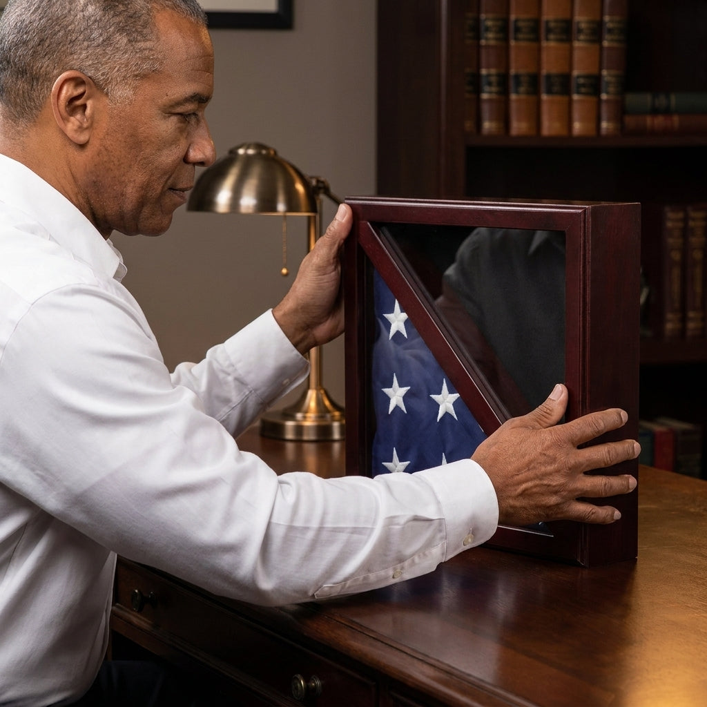 Flag Connections Flag Display Case, Tempered Glass, Pine Wood, Felt Construction – Mahogany Finish, Flag Display Case, Tempered Glass, Pine Wood, Felt Construction, The Military Gift Store, Flag Frames