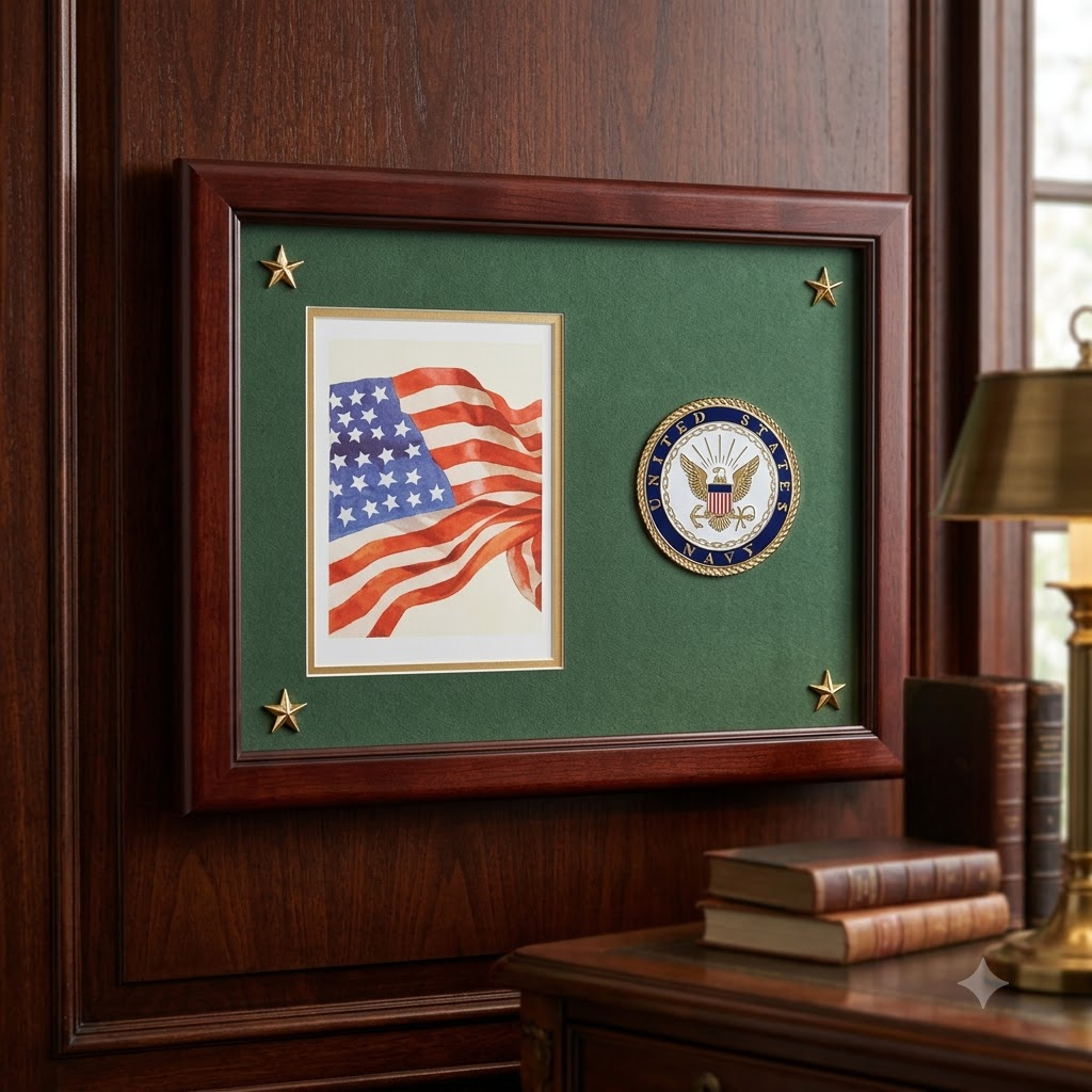 Navy Medallion Frame, Navy Photo and Medallion Frame, wood frame., , The Military Gift Store, American Flags- High Quality American Discounted Flags (2)