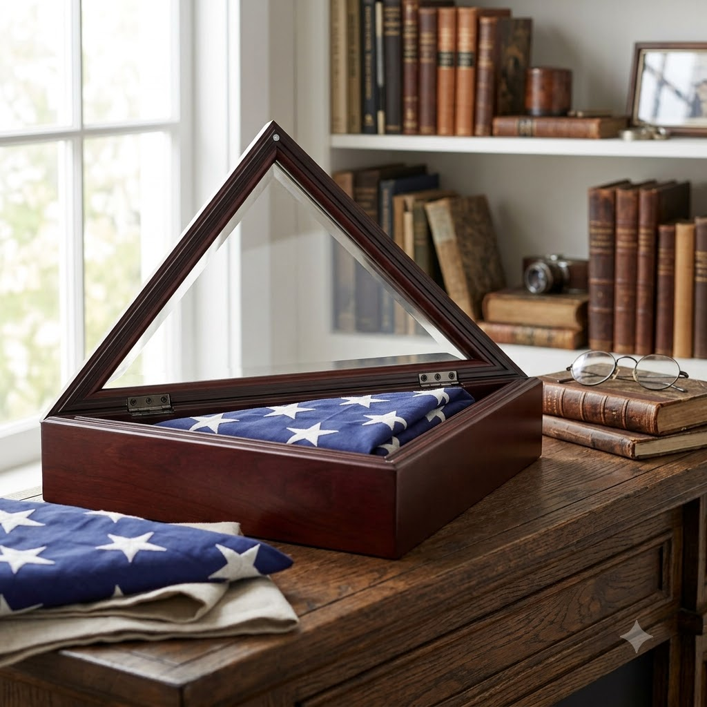 Officers Flag and Display Case, 3 by 5-Feet, Cherry, , The Military Gift Store, Burial Flag Box