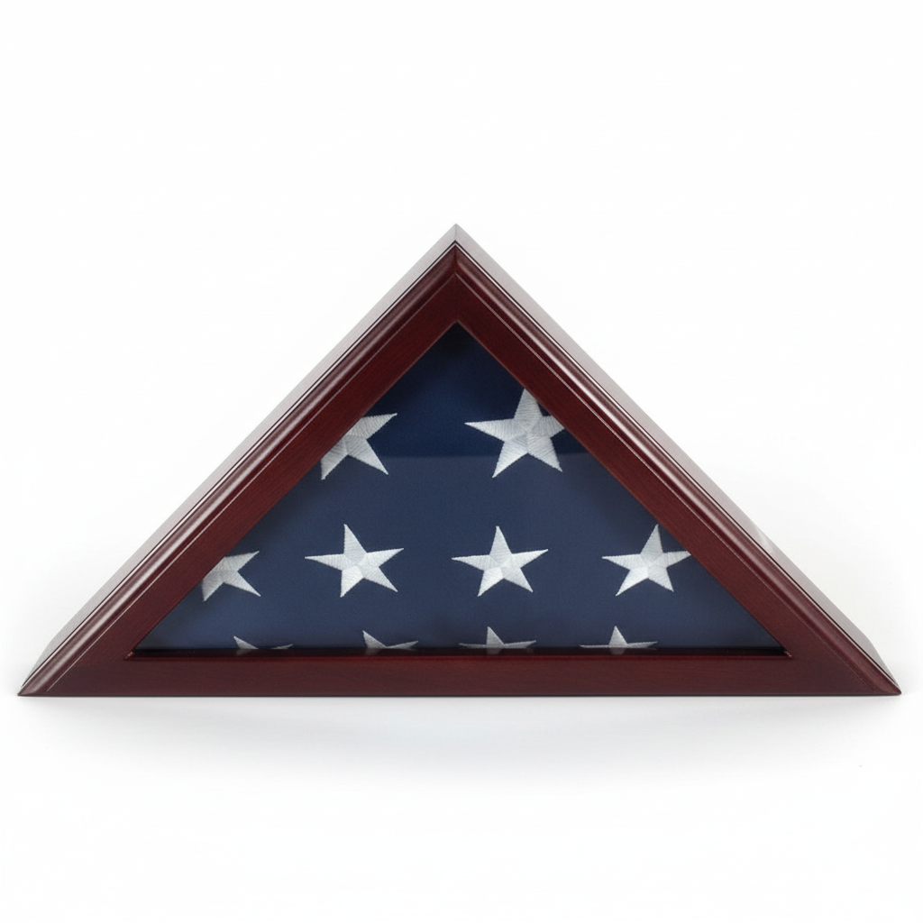 Officers flag display case 3x5, 3ft x 5ft flag display case cherry finish, military flag display case 3x5, wooden flag display case cherry wood, cherry flag case for 3x5 flag, glass front cherry flag display case, solid wood cherry flag case 3x5, triangular flag display case cherry finish, wall mount flag display case 3x5, durable cherry wood flag case