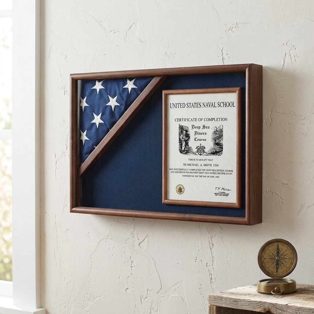 Corner Flag Case for 3' x 5' Flag, Display flag box - Walnut, , The Military Gift Store, American Flag Frames (43)