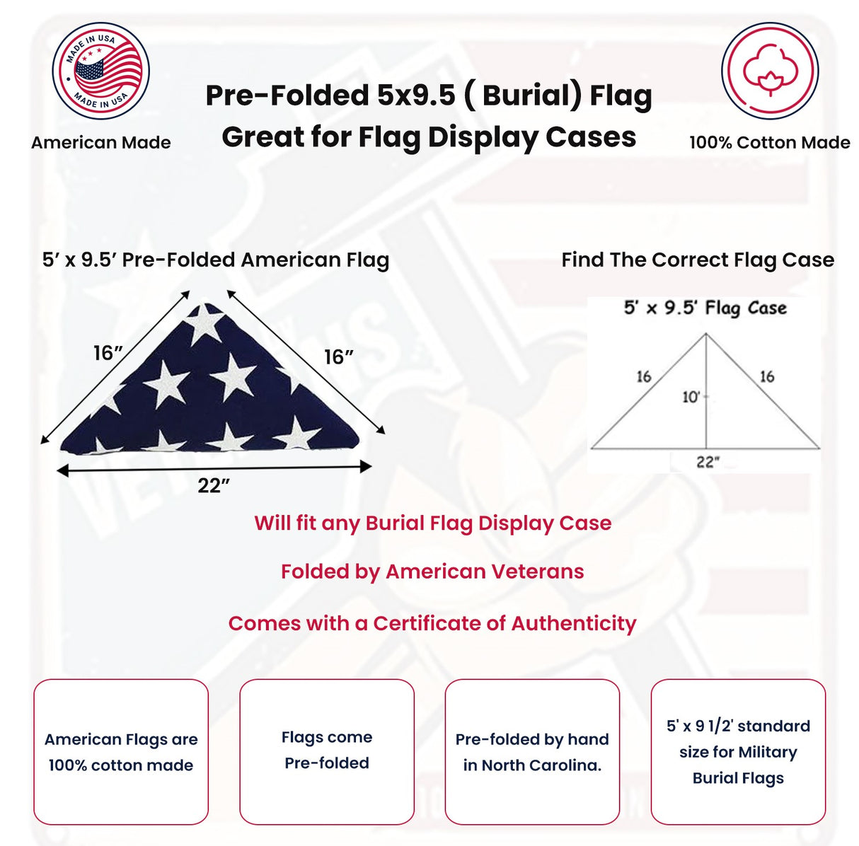 PRE-Folded Premium US Burial Flag, Fully Embroidered, American Military Funeral PRE-Folded Premium Flag, The Military Gift Store, Pre Folded Flag