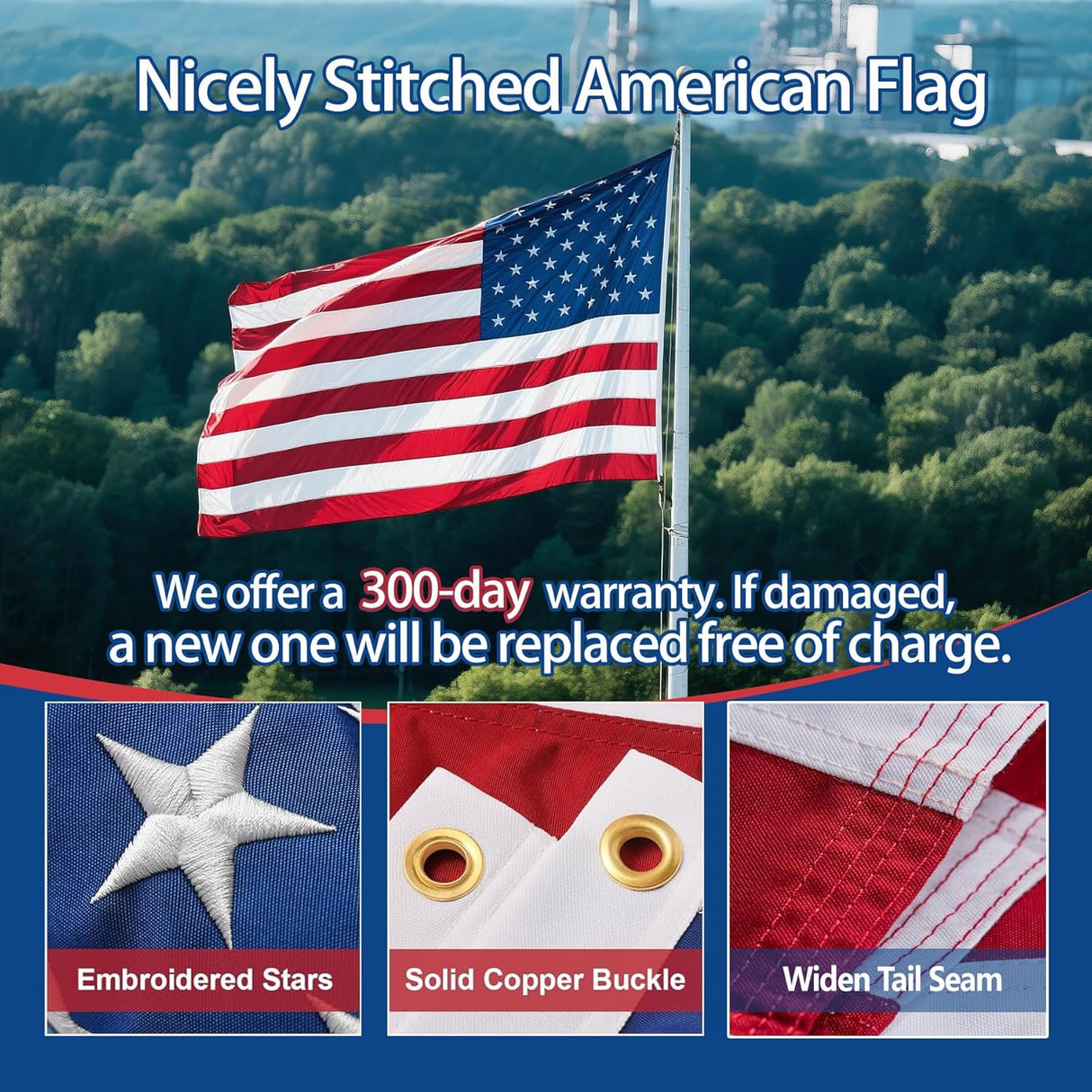 Sturdy American Flag 4x6 Ft Outdoor Heavy Duty, Made in USA American Flags, Non Fading American Flags for Outside 4x6, Embroidered American Flag, America Flags Best High Wind all Weather US Flag, Indestructible America Flag and Embroidered Stars, Sturdy American Flag 4x6 Ft Outdoor Heavy Duty, American Flags, The Military Gift Store, Folded American Flags