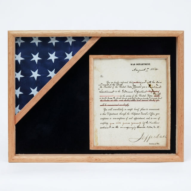 Shadow box for 3' x 5' flag with 8.5 x 11 Document holder, , The Military Gift Store, Flag and Document Display Case