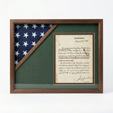 Shadow Box for 3ft x 5ft Flag with Document Holder, Flag Shadow Box with 8.5 x 11 Certificate Frame, 3ft x 5ft Flag Shadow Box Display Case, Flag and Document Shadow Box Frame, Military Flag Shadow Box with Certificate Holder, Burial Flag Shadow Box with Document Display, wood shadow box flag and document display case, glass front flag shadow box with document holder, solid wood shadow box with 8.5 x 11 frame, deep shadow box for folded flag and certificate, dual display shadow box for flag and document