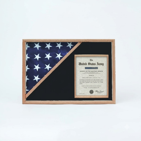 Shadow box for 5' x 9.5' flag with 8.5 x 11 Document holder, , The Military Gift Store, Flag and Document Display Case