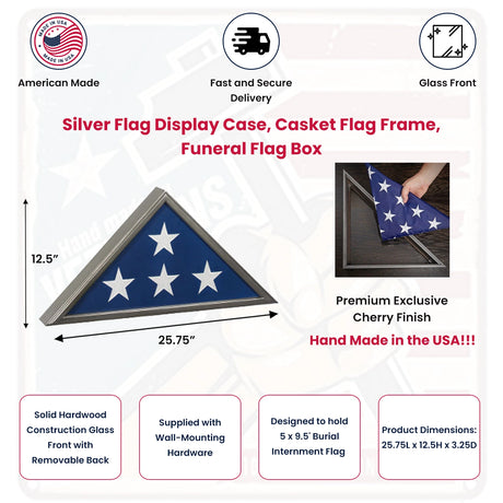 Silver Flag Display Case, Casket Flag Frame, Funeral Flag Box -5'x8', , The Military Gift Store, Army Flag Display Cases (64)