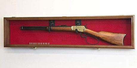Single rifle display case, Rifle wall mount display cabinet, UV protected gun display case, Single gun display rack, Firearm display cabinet with UV protection, Single rifle wall display case with glass, UV protected rifle display cabinet for home, Wall-mounted gun display case with lock, Wooden single rifle display rack with UV protection, Handcrafted firearm display case for collectors