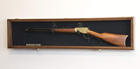 Single rifle display case, Rifle wall mount display cabinet, UV protected gun display case, Single gun display rack, Firearm display cabinet with UV protection, Single rifle wall display case with glass, UV protected rifle display cabinet for home, Wall-mounted gun display case with lock, Wooden single rifle display rack with UV protection, Handcrafted firearm display case for collectors