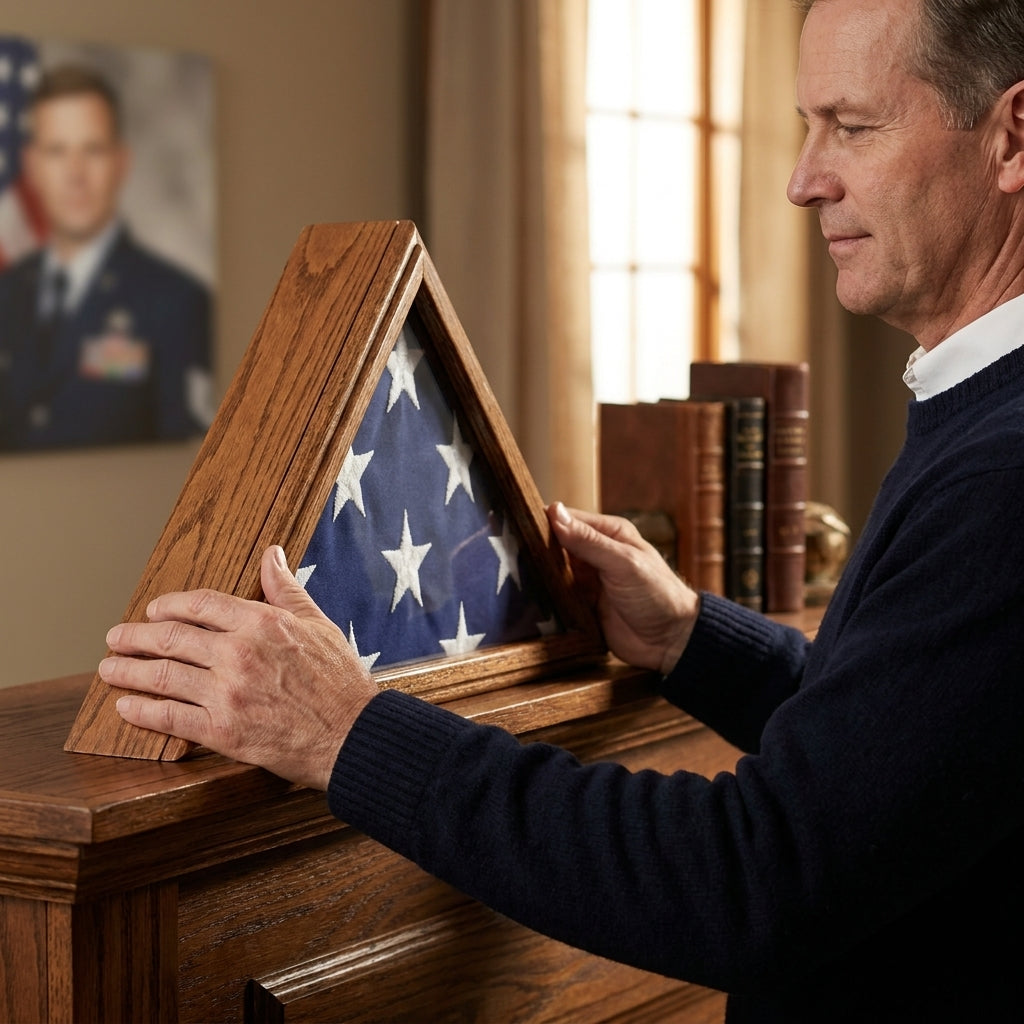 Small 3x5 Flag Display Case, Solid Oak Flag Display Case, 3x5 American Flag Display Case, Wooden Flag Display Case, Oak Wood Flag Case, Military Flag Display Case, Veteran Flag Display Case, Memorial Flag Display Case, Folded Flag Display Case, Triangle Flag Display Case, American made solid oak flag display case, Small wooden military flag display box, Folded flag shadow box display, Solid oak memorial flag frame, Flag keepsake display case, Military remembrance flag display