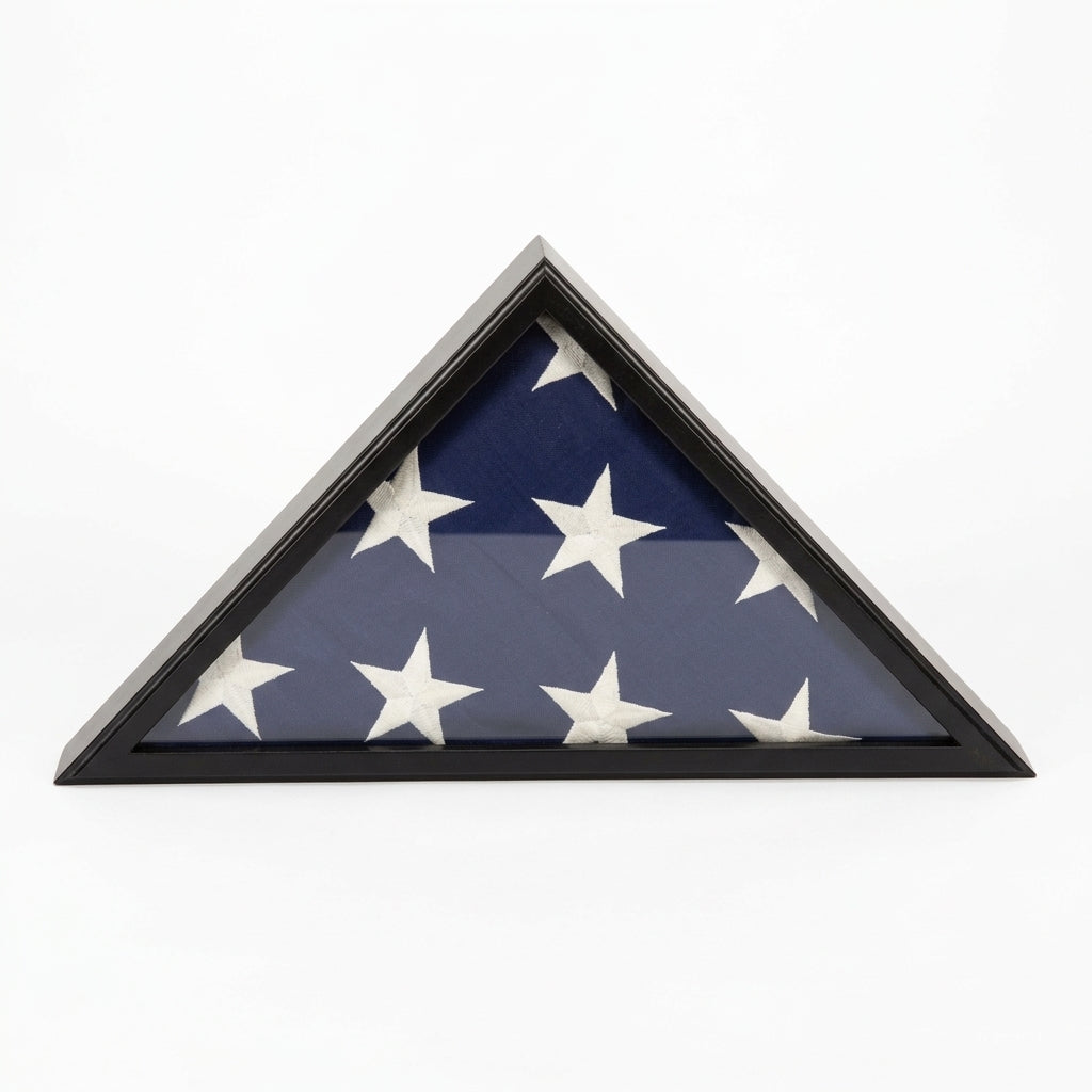 US made flag case 3x5, American made flag display case, flag case for 3x5 American flag, USA flag display case wood, 3x5 flag case made in USA, solid wood USA made flag case, glass front American made flag case, wall mount flag case 3x5 USA made, tabletop flag display case made in USA, handcrafted wooden flag case USA, triangular flag display case 3x5