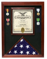 Flag and Document Case - Vertical 8 1/2 x 11 Document for Hanging Medals and Other Memorabilia - fit 3' x 5' flag or fit 5' x 9.5' Flag.